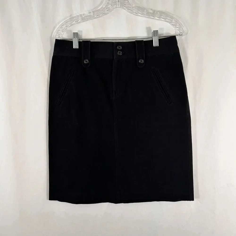 Lauren Ralph Lauren Knee Length Skirt Women's 4 Black Pockets Button Zip Cotton
